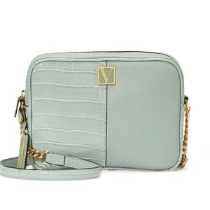 Victoria's Secret The Victoria Top-Zip Crossbody Palm Croc Green Purse